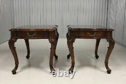 Pair Century Furniture Chippendale Style Heavy Carved End Tables