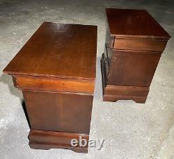 Pair Cherrywood Nightstands 3 Drawers Solid Wood Dovetail Joinery Chippendale