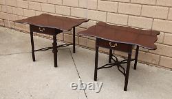 Pair Councill Mahogany Chippendale Drop Leaf Large End Tables