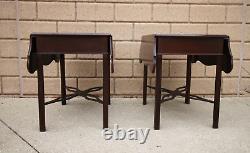 Pair Councill Mahogany Chippendale Drop Leaf Large End Tables