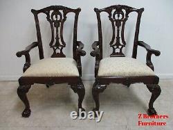 Pair Drexel Mahogany Chippendale Ball Claw Dining Room Arm Chairs