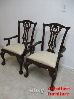 Pair Drexel Mahogany Chippendale Ball Claw Dining Room Arm Chairs