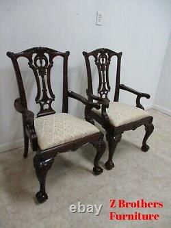 Pair Drexel Mahogany Chippendale Ball Claw Dining Room Arm Chairs