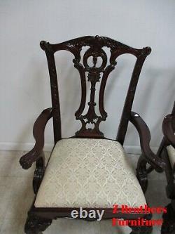 Pair Drexel Mahogany Chippendale Ball Claw Dining Room Arm Chairs