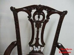 Pair Drexel Mahogany Chippendale Ball Claw Dining Room Arm Chairs