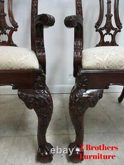 Pair Drexel Mahogany Chippendale Ball Claw Dining Room Arm Chairs