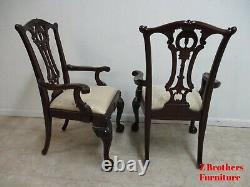 Pair Drexel Mahogany Chippendale Ball Claw Dining Room Arm Chairs