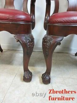 Pair Ethan Allen Mahogany Chippendale Carved Dining Room Arm Chairs Ball Claw