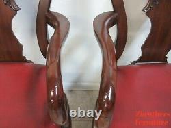 Pair Ethan Allen Mahogany Chippendale Carved Dining Room Arm Chairs Ball Claw