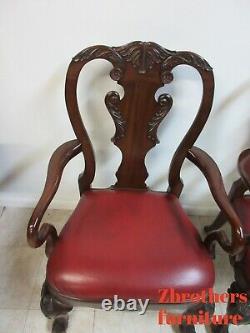 Pair Ethan Allen Mahogany Chippendale Carved Dining Room Arm Chairs Ball Claw