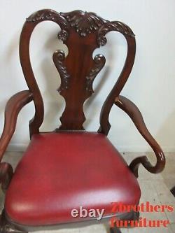 Pair Ethan Allen Mahogany Chippendale Carved Dining Room Arm Chairs Ball Claw