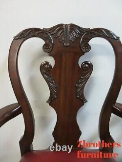 Pair Ethan Allen Mahogany Chippendale Carved Dining Room Arm Chairs Ball Claw