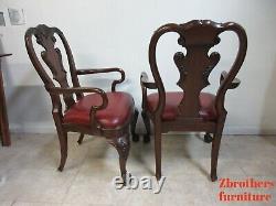 Pair Ethan Allen Mahogany Chippendale Carved Dining Room Arm Chairs Ball Claw