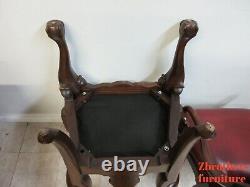 Pair Ethan Allen Mahogany Chippendale Carved Dining Room Arm Chairs Ball Claw