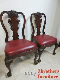 Pair Ethan Allen Mahogany Chippendale Carved Dining Room Side Chairs Ball Claw A