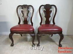 Pair Ethan Allen Mahogany Chippendale Carved Dining Room Side Chairs Ball Claw B