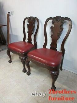 Pair Ethan Allen Mahogany Chippendale Carved Dining Room Side Chairs Ball Claw B