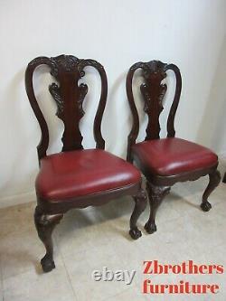 Pair Ethan Allen Mahogany Chippendale Carved Dining Room Side Chairs Ball Claw B