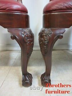 Pair Ethan Allen Mahogany Chippendale Carved Dining Room Side Chairs Ball Claw B