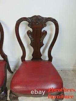 Pair Ethan Allen Mahogany Chippendale Carved Dining Room Side Chairs Ball Claw B