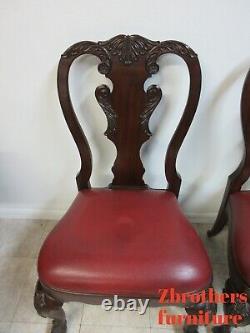 Pair Ethan Allen Mahogany Chippendale Carved Dining Room Side Chairs Ball Claw B