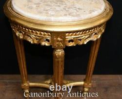 Pair French Gilt Side Tables Cocktail Marble Tops