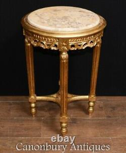 Pair French Gilt Side Tables Cocktail Marble Tops