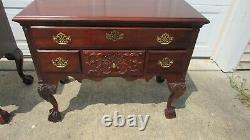 Pair Henredon Chippendale Mahogany Lowboys Nightstands Tables Claw Foot