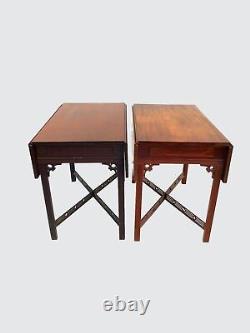 Pair Of Antique Chippendale Style Mahogany Pembroke Tables With Pierced Carvings