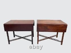 Pair Of Antique Chippendale Style Mahogany Pembroke Tables With Pierced Carvings