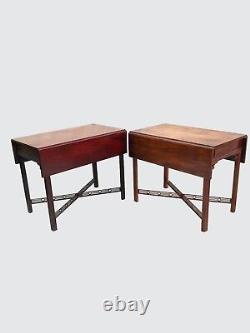 Pair Of Antique Chippendale Style Mahogany Pembroke Tables With Pierced Carvings