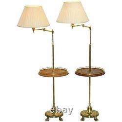 Pair Of Articulated Regency Brass Gallery Burr Walnut Side Table Reading Lamps
