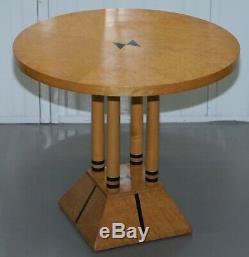 Pair Of Burr Satinwood Round Side Tables Four Pillar Base Biedermeier Style