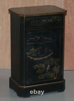 Pair Of Chinese Antique Hand Painted Chinoiserie Side Table Cabinets Cupboards
