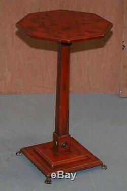 Pair Of Circa 1940's Red Lacquered Chinese Chinoiserie Side Lamp End Wine Tables