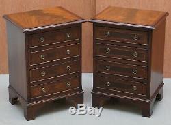 Pair Of Flamed Mahogany Bedside Lamp Wine End Table Sized Chest Of Drawers