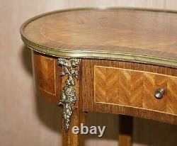 Pair Of French Antique Kidney Side Tables Bronzed Fittings Marquetry Inlaid