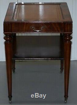 Pair Of Fully Restored Vintage Flamed Mahogany Brown Leather Side Lamp Tables
