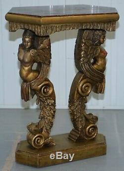 Pair Of Giltwood Side Tables Or Torchiere Stands Depicting Semi Nude Goddesses
