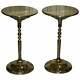 Pair Of Gold Plated Vintage Side Tables On Solid Oak Bases Part Of Large Suite