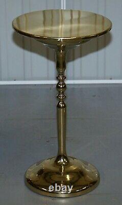 Pair Of Gold Plated Vintage Side Tables On Solid Oak Bases Part Of Large Suite