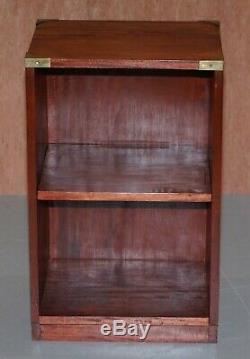 Pair Of Harrods Kennedy Mahogany Military Campaign Side Table Bookcase Shelves