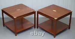 Pair Of Harrods London Kennedy Mahogany Military Campaign Side End Lamp Tables