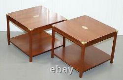 Pair Of Harrods London Kennedy Mahogany Military Campaign Side End Lamp Tables