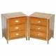 Pair Of Luxury Brown Leather, Brass Framed Bedside / Side Table Chest Of Drawers