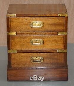 Pair Of Restored Mahogany Military Campaign Bedside Lamp Table Chest Of Drawers