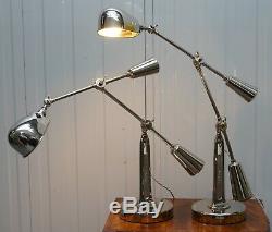 Pair Of Rrp £2150 Ralph Lauren Articulated Boom Arm Table Lamps Polished Nickle