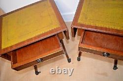 Pair Of Stunning Bevan Funnell Mahogany Green Leather Extending Side Tables