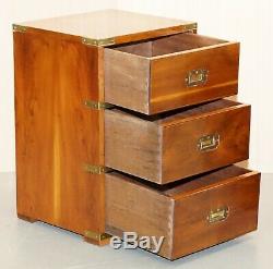 Pair Of Vintage Bevan Funnel Burr Yew Wood Military Campaign Side Table Drawers