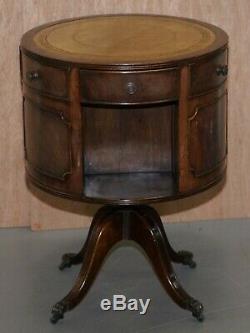 Pair Of Vintage Brown Leather Topped Revolving Bookcases Side Table Drawers Size